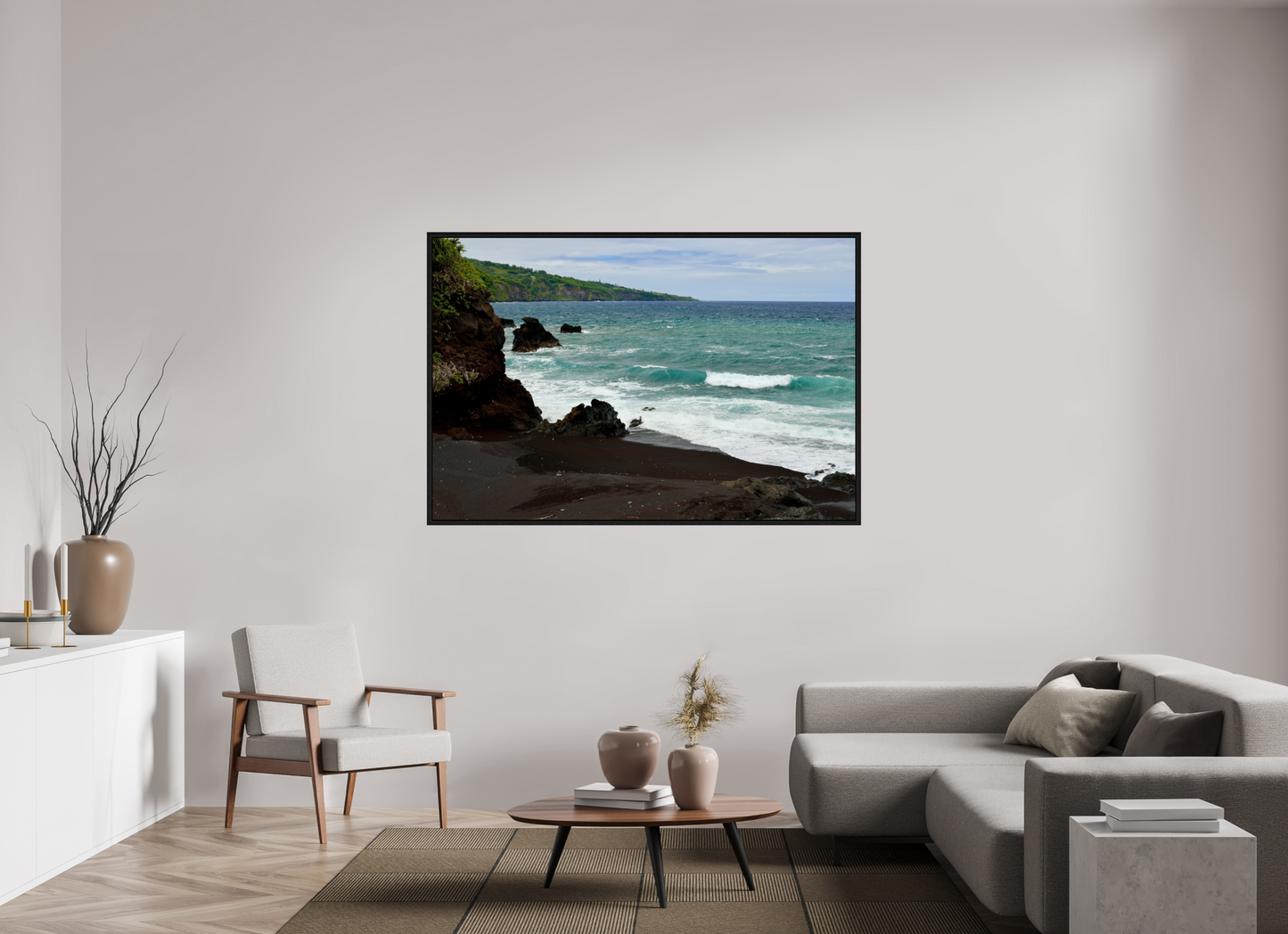 66 x 44″, Floater Frame Black Sand on acrylic glass