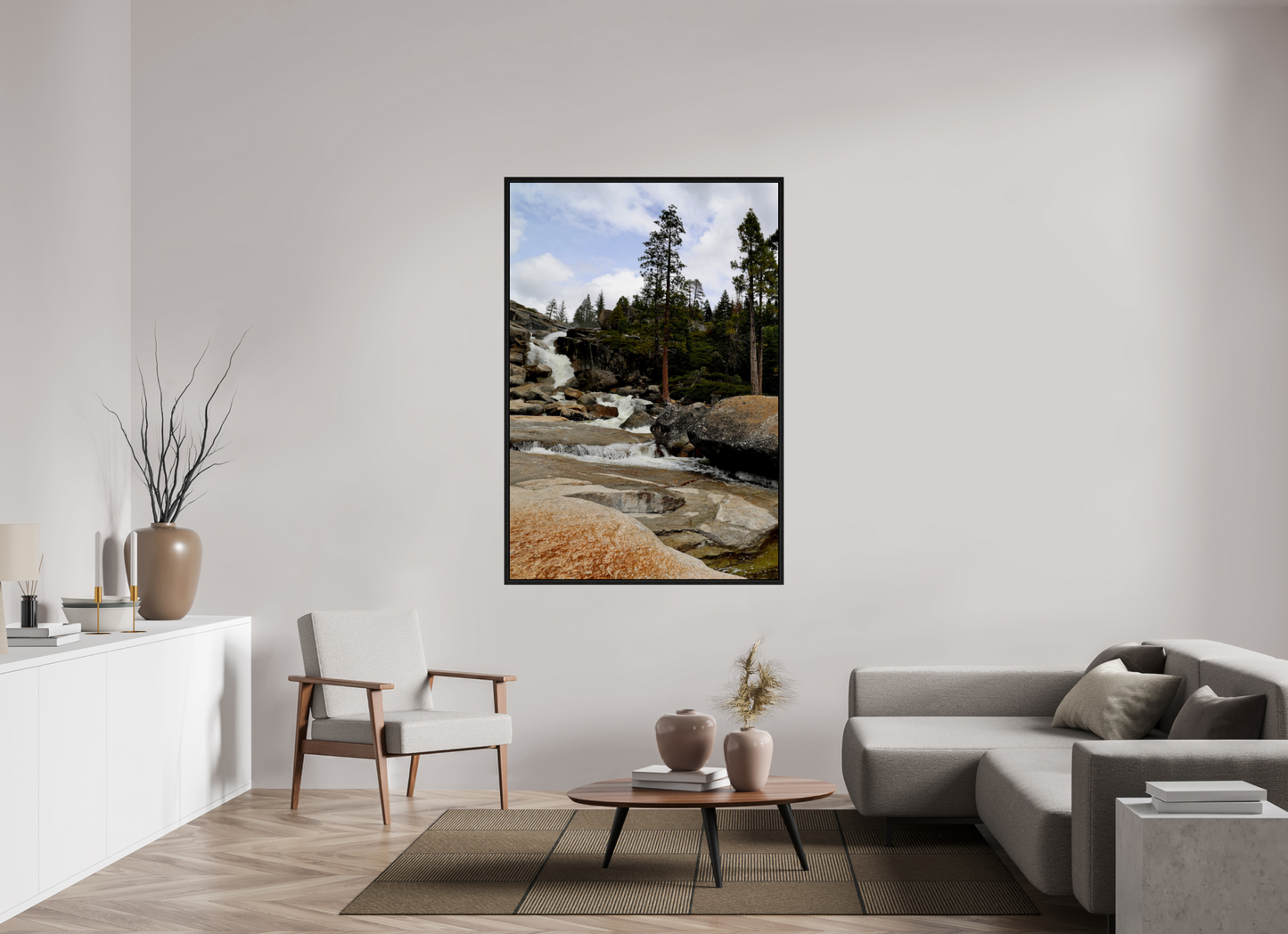 43 x 63.5″, Floater Frame Seasonal Waterfall on acrylic glass