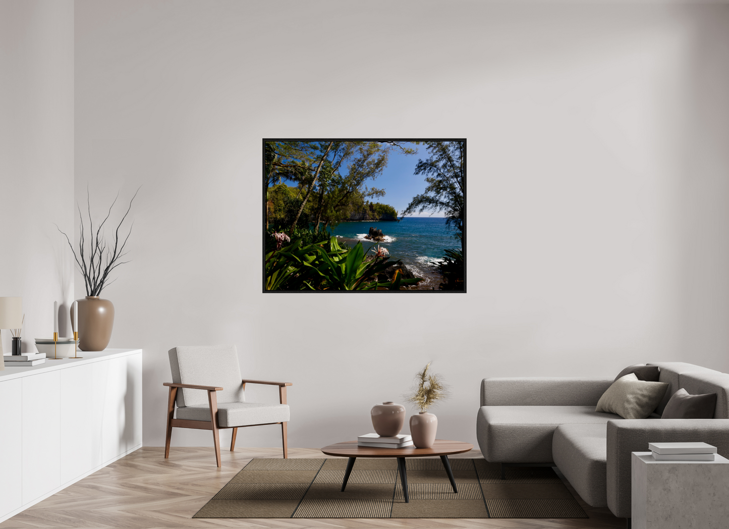 56 x 42″, Floater Frame Island Vista on acrylic glass
