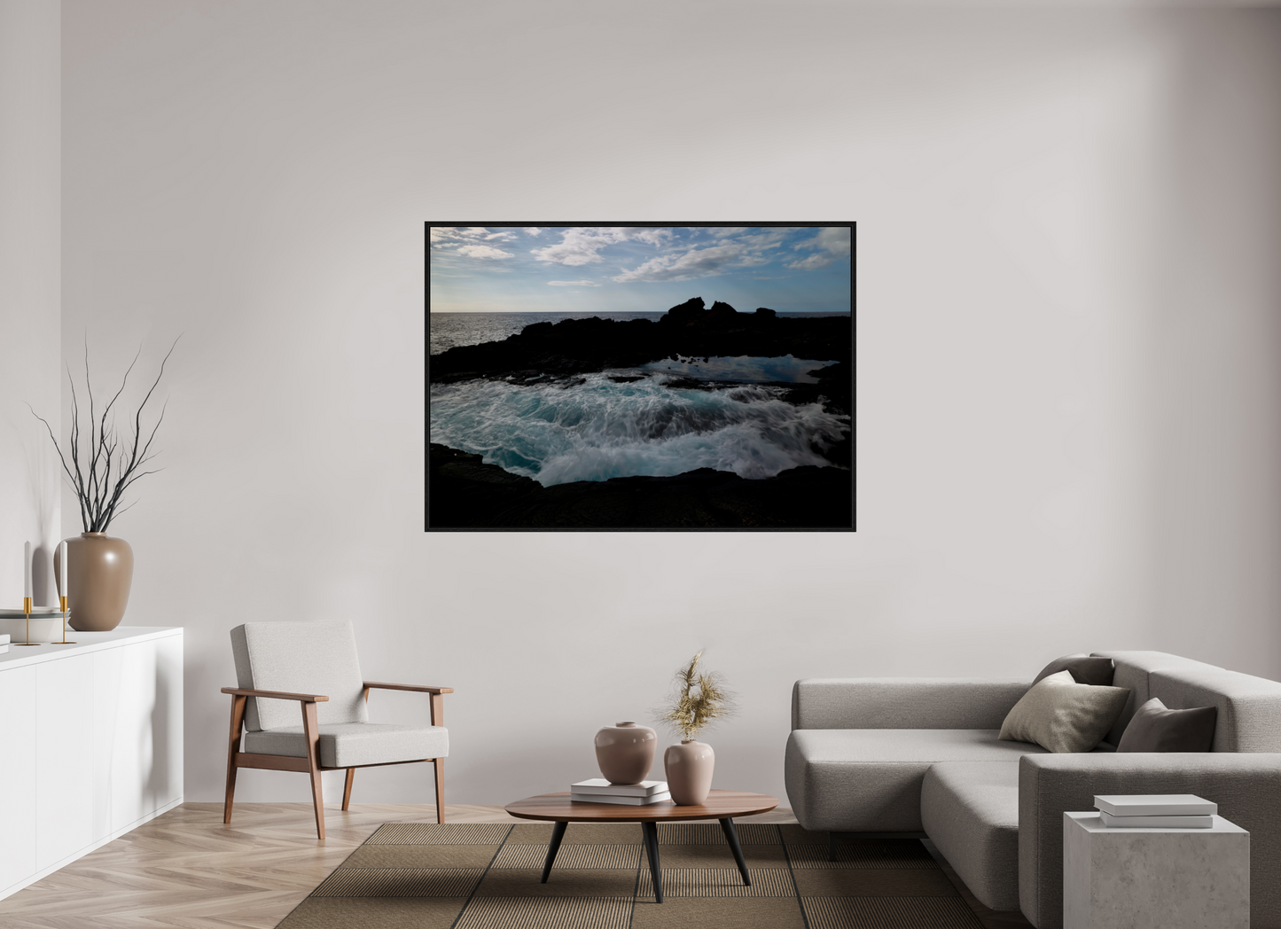 66 x 47″, Floater Frame Tide Pools on acrylic glass