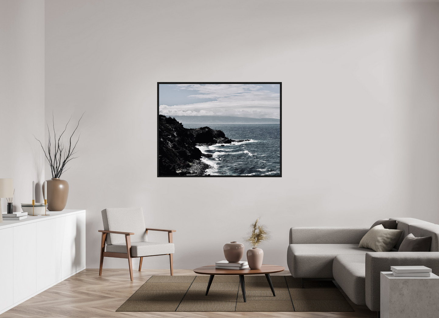 56.8 x 43″, Floater Frame White Noise on acrylic glass