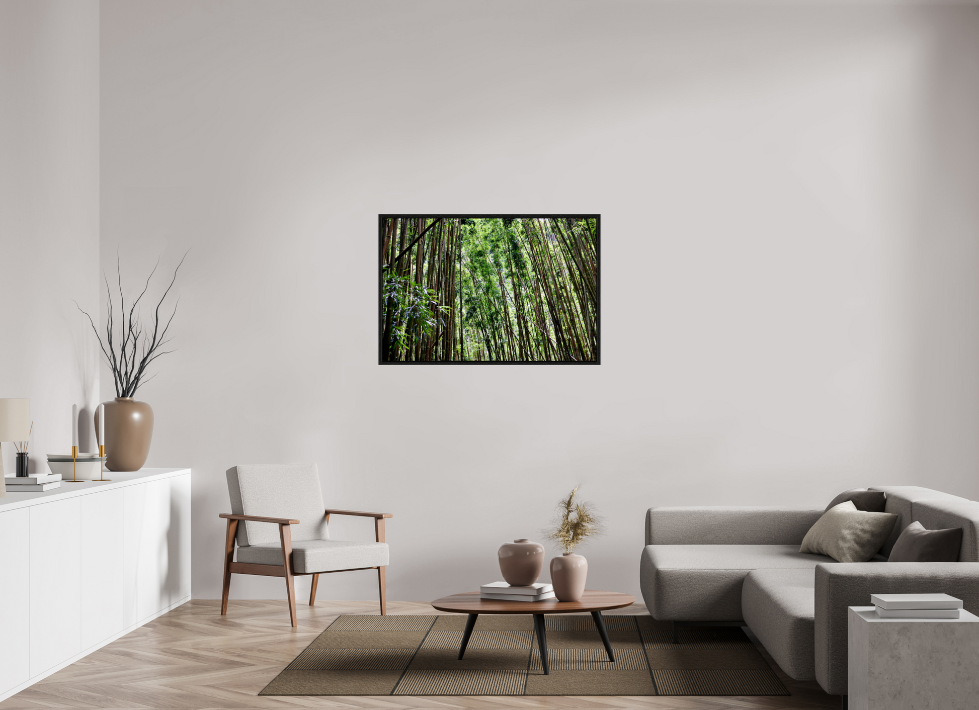 45 x 30″, Floater Frame Bamboo Forest on acrylic glass
